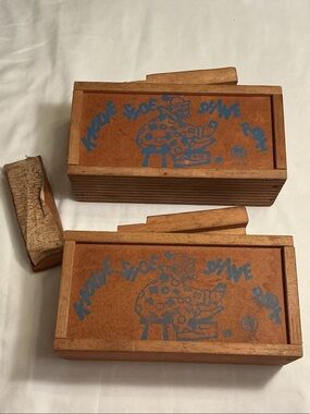Vintage RARE Wooden Kiddie Shoe Shine Box Set of 2 almost 100 years old!